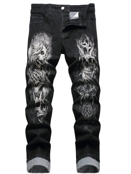 Men's Pattern Skull Print Jeans